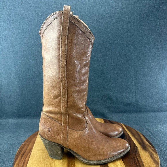 Frye Shoes - Frye Taylor Pull On Tan Leather Western Tall Boots Pointed Toe Womens Size 10B